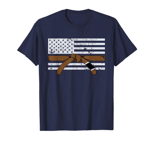 American Flag Jiujitsu Brown Belt Gift | Martial Arts Lover T-Shirt