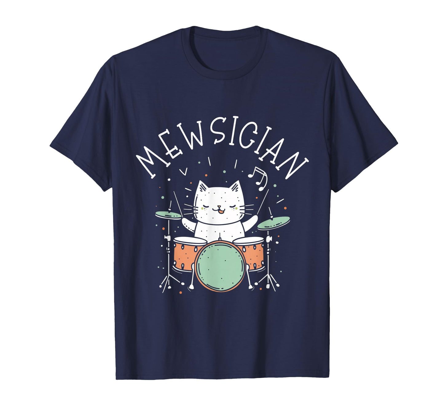 Drummer Cat Mewsician Funny Cute Kawaii Cat Playing Drums T-Shirt