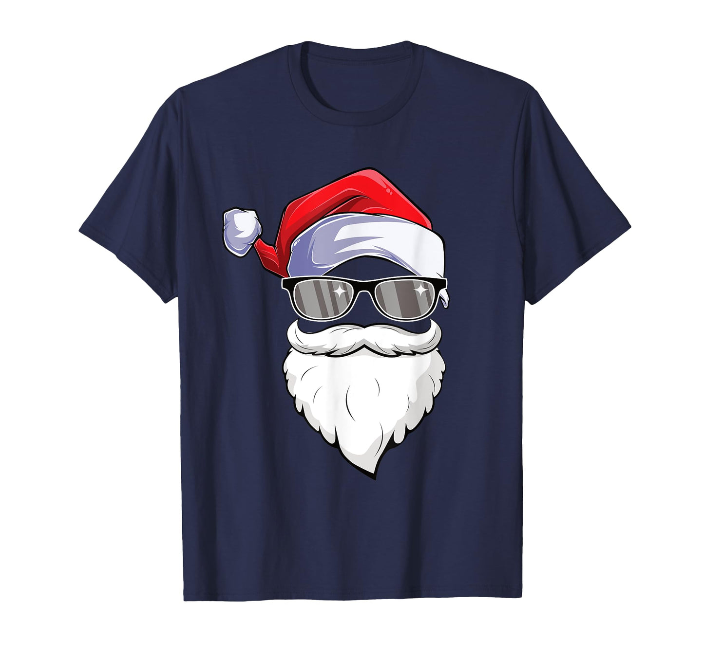 Funny Hipster Santa Face With Hat Beard & Glasses Christmas T-Shirt