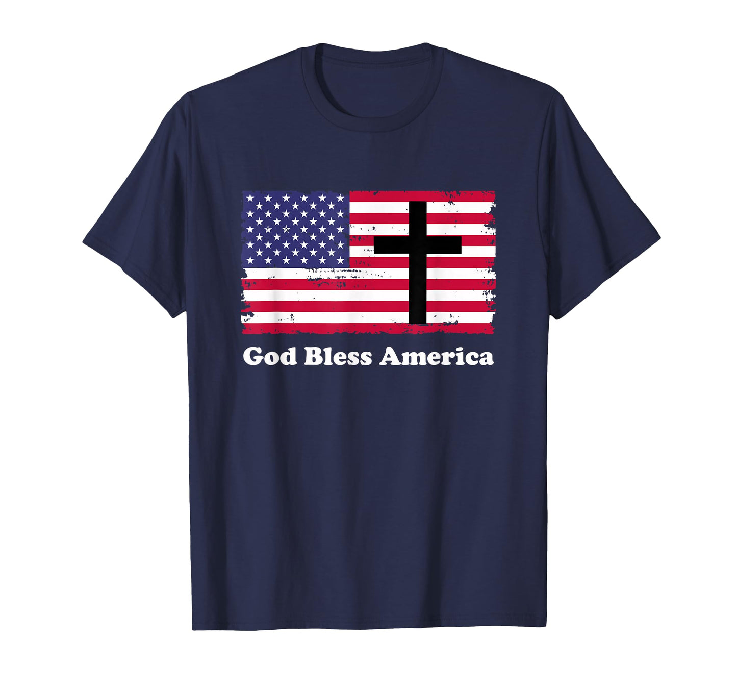 God Bless America Patriotic Flag with Cross T-Shirt