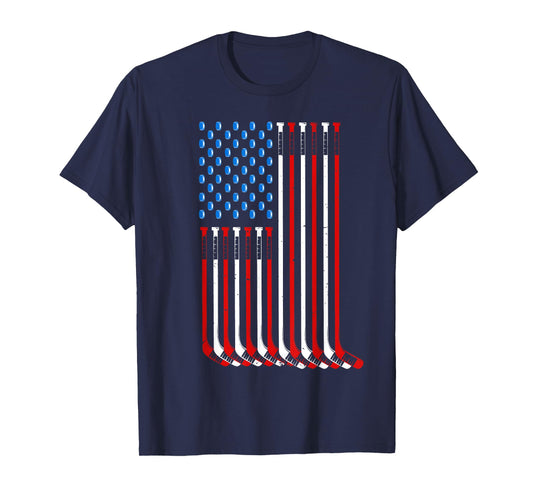 Cool Hockey Art For Men Women American Flag Hockey Goalie T-Shirt
