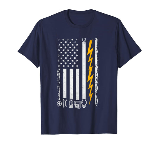 Electrician American Flag Funny Electricians Tools T-Shirt