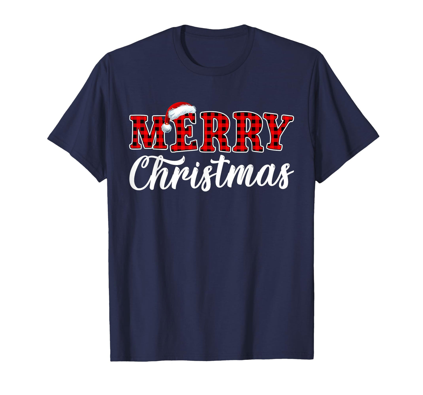 Merry Christmas Buffalo Plaid Red Santa Family Matching Xmas T-Shirt