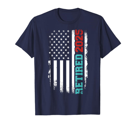 Retired 2025 us American Flag for Retirement and Pensioner T-Shirt