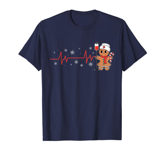Christmas Nurse Heartbeat Gingerbread Scrub Tops Women T-Shirt