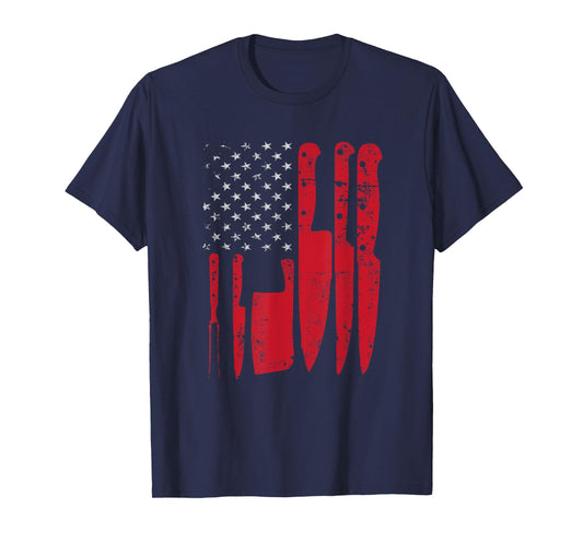American Flag Kitchen Butcher Knife Set Women Men T-Shirt