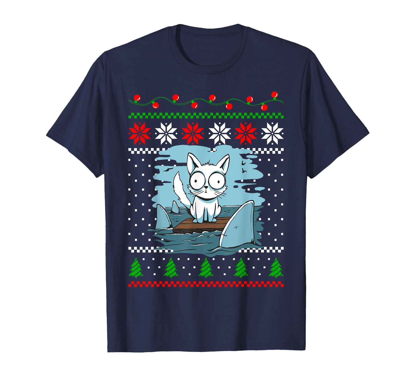 Christmas Cat Animal and Sharks Fish Funny Xmas Design T-Shirt