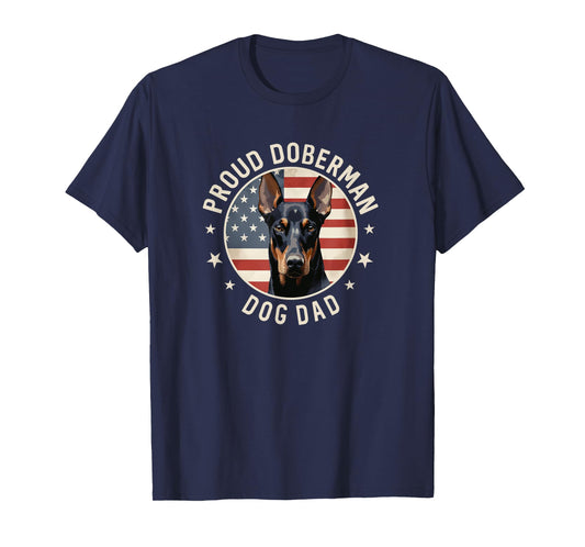 Doberman Pinscher Gifts American Flag Proud Doberman Dog Dad T-Shirt