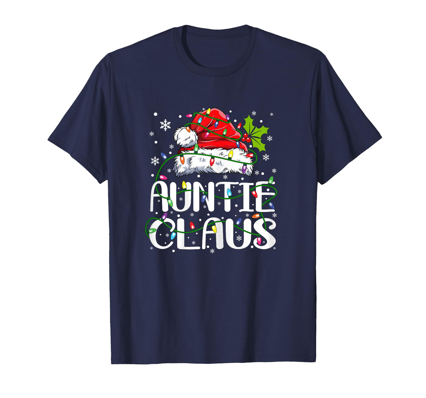 Auntie Claus Shirt Christmas Lights Pajama Family Matching T-Shirt