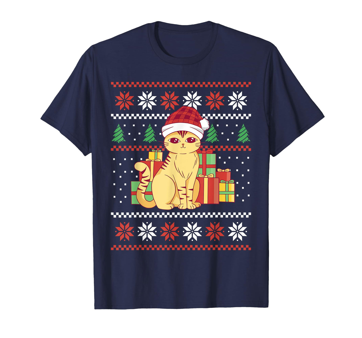 Funny Ugly Christmas Sweater Cat Design Xmas Men Women Kids T-Shirt