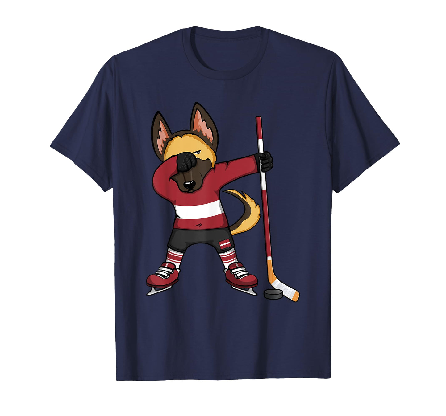 Dabbing German Shepherd Latvia Ice Hockey Fans Winter Sports T-Shirt