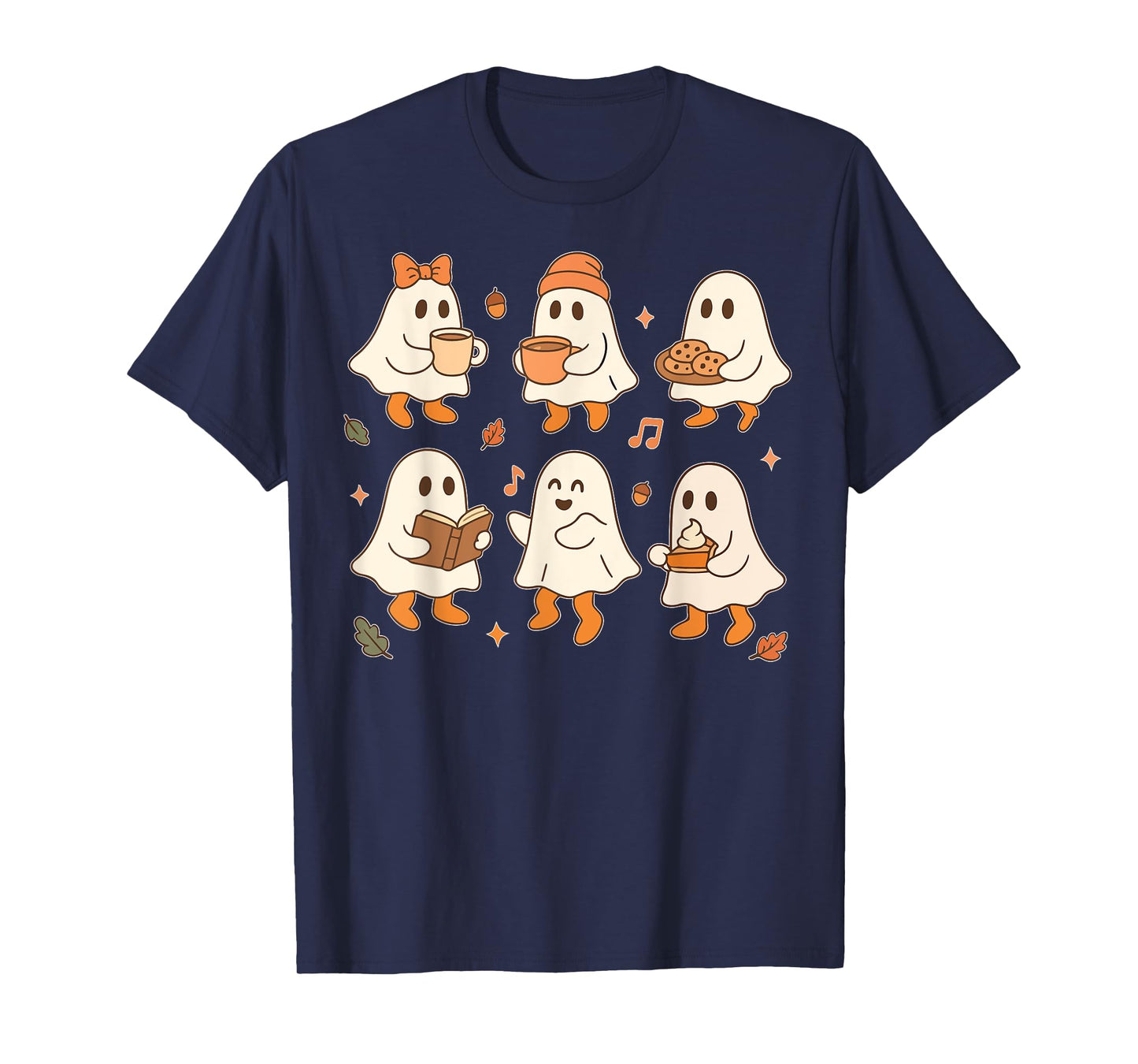 Cute Ghost Halloween Shirts For Women Vintage Fall Coffee T-Shirt