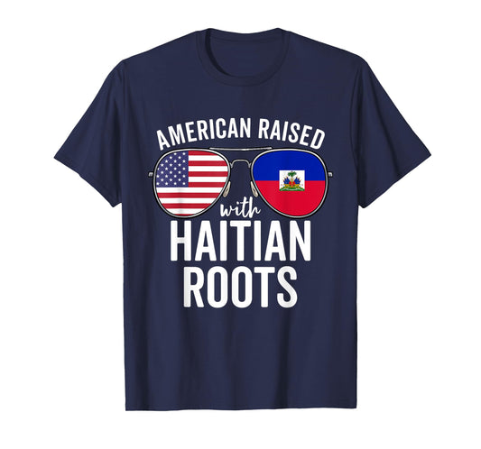 American Raised With Haitian Roots USA Haiti Flag T-Shirt