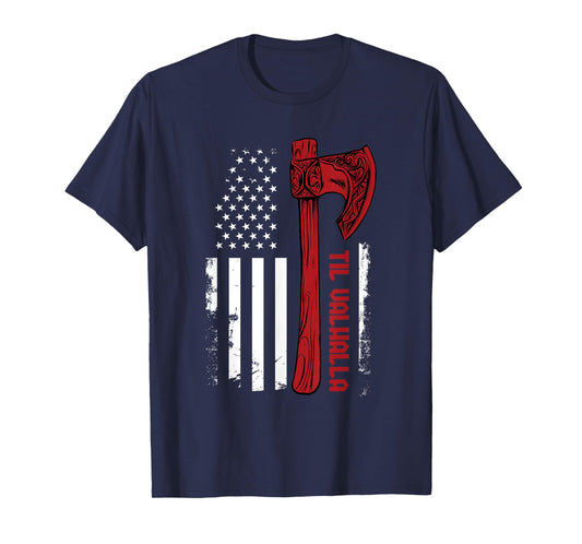 American Viking Axe Flag - Til Valhalla - Norse Mythology T-Shirt Small