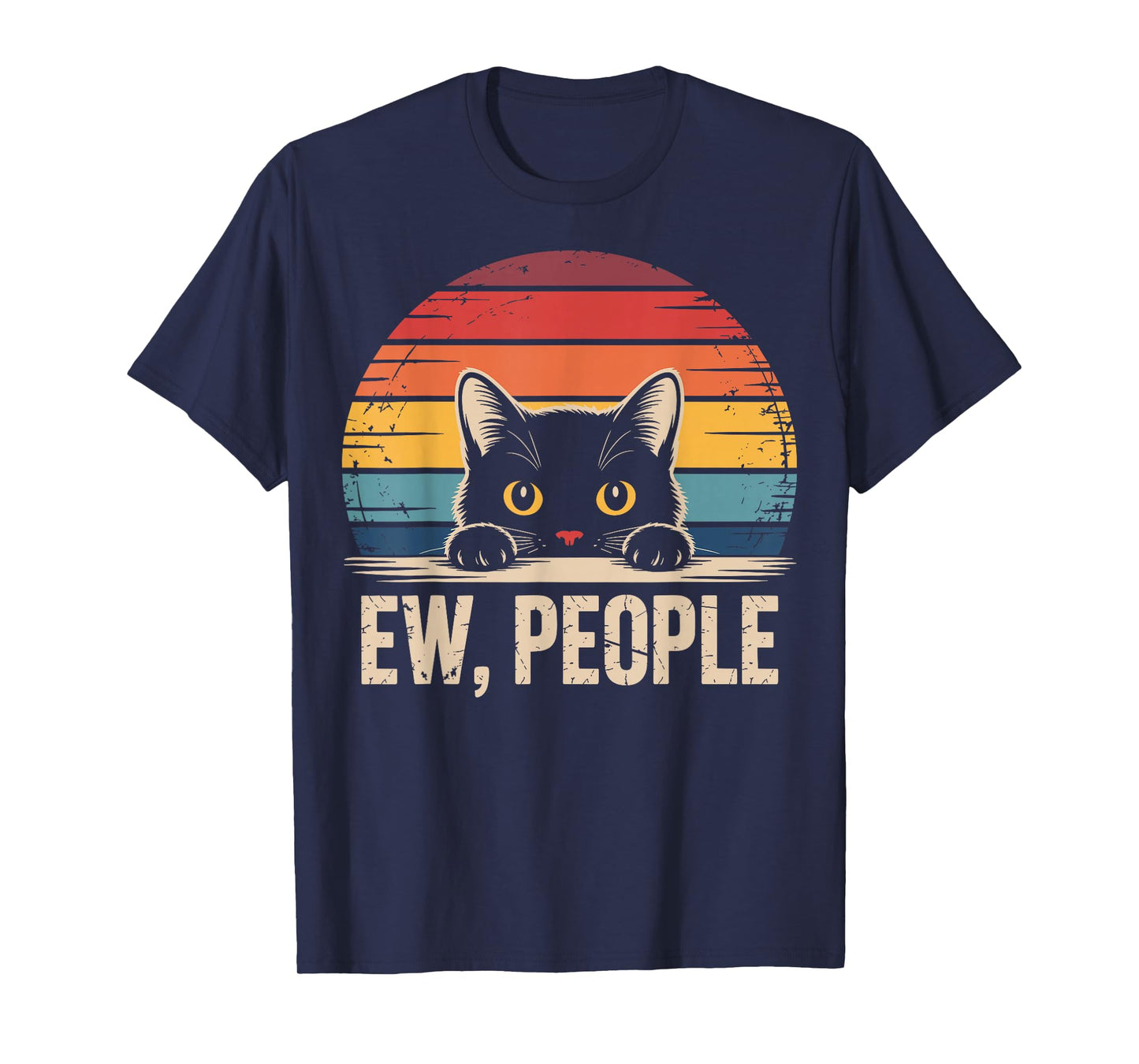 Ew People Retro Vintage Anti Social Cat Funny Introvert T-Shirt