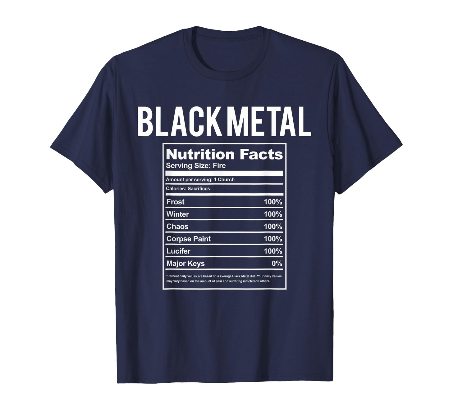 Funny Black Metal Nutrition Facts Gift For Concert T-Shirt