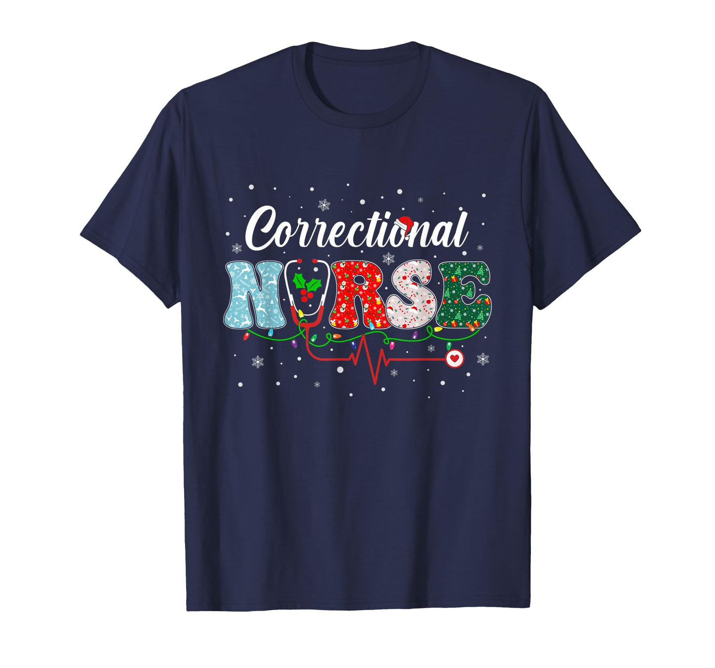 Correctional Nurse Xmas Santa Hat Nursing Christmas Pattern T-Shirt