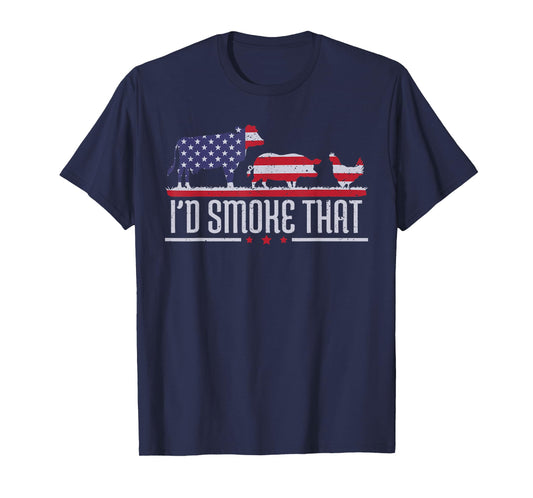 4th July I'd Smoke That Patriot BBQ Barbeque Cook Chef T-Shirt