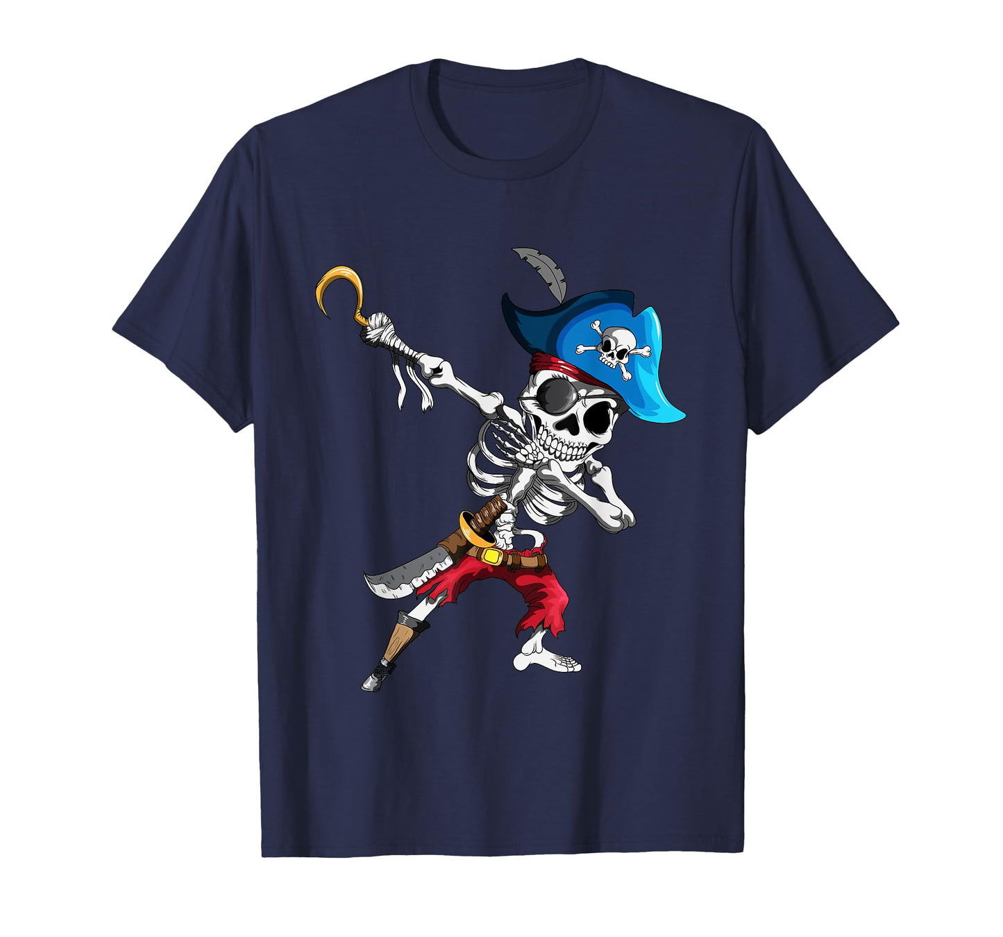 Dabbing Pirates Skeleton Eye Flap Pirate Ship Halloween T-Shirt