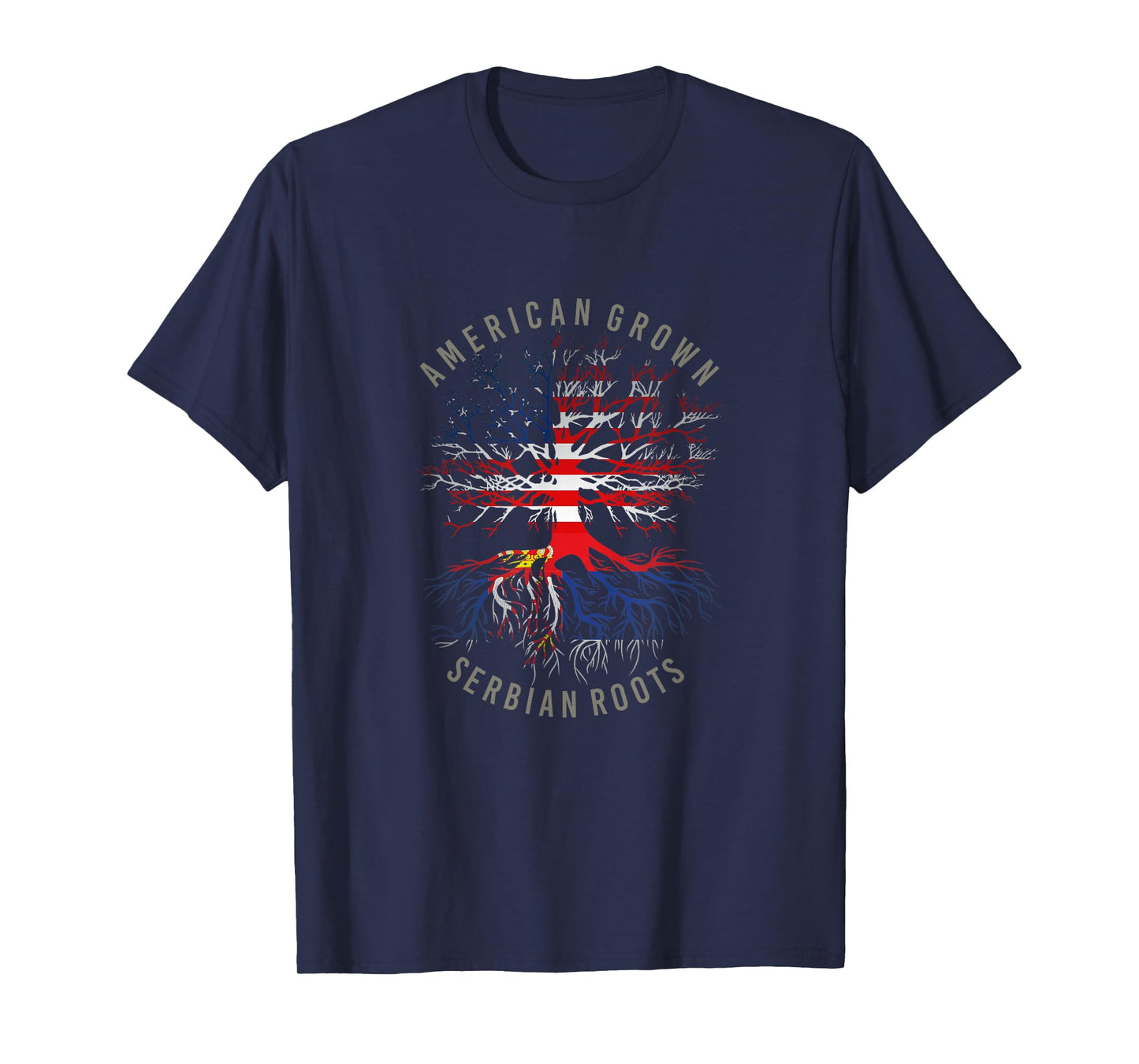American Grown Serbian Roots USA Serbia Flag Heritage Tree T-Shirt