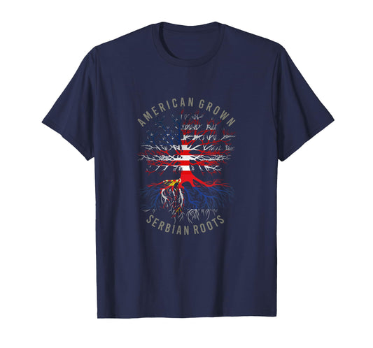 American Grown Serbian Roots USA Serbia Flag Heritage Tree T-Shirt