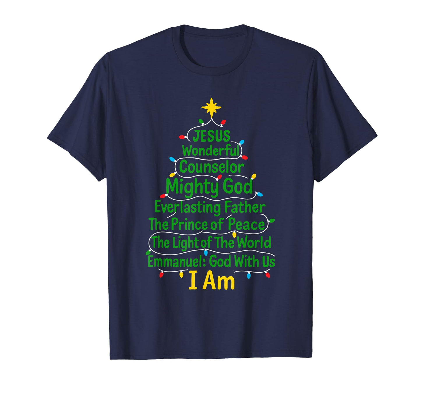 Christian Christmas Jesus Bible Names Xmas Tree Shaped T-Shirt