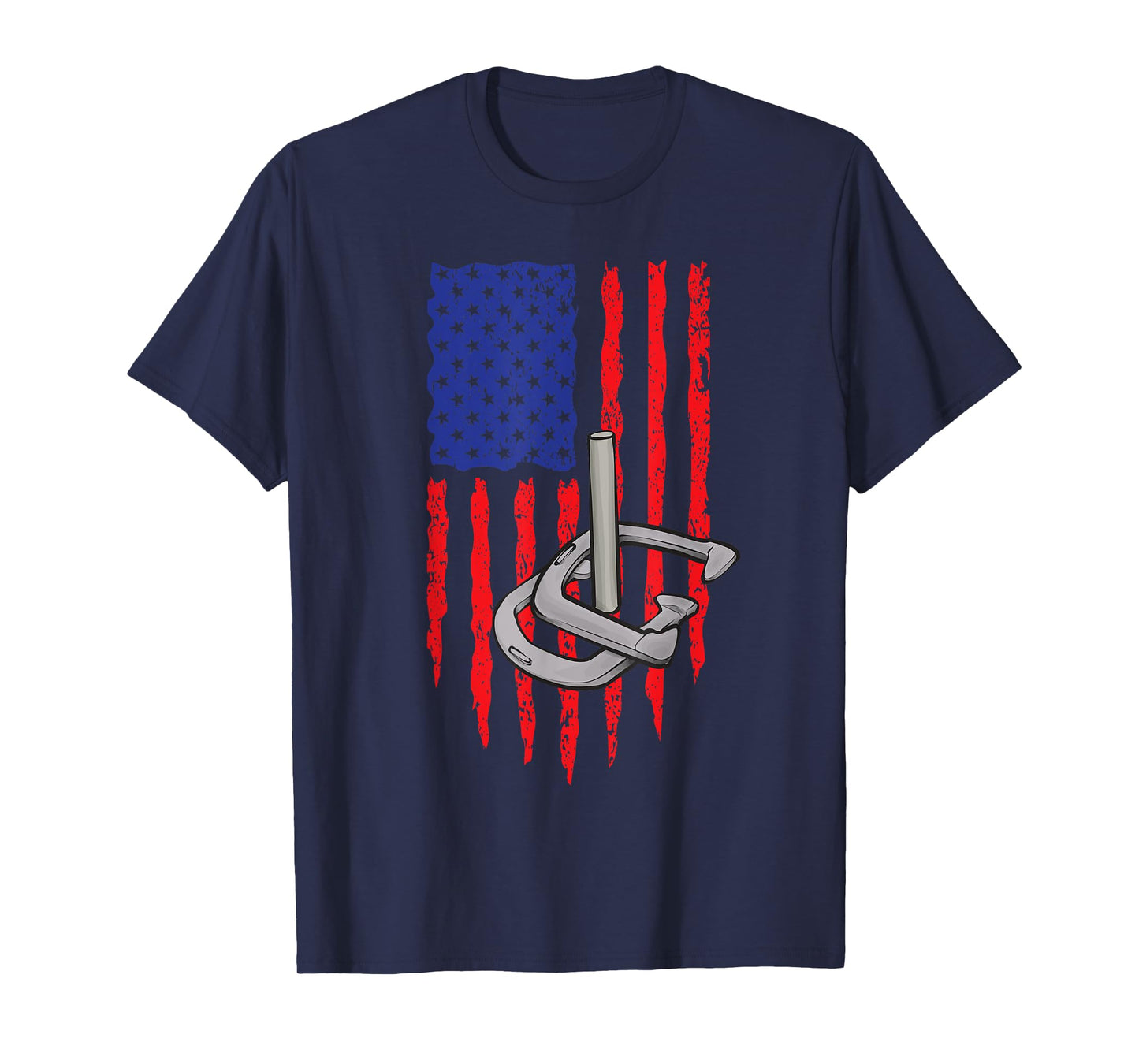 Horseshoe Pitching USA American Flag Horseshoes Game T-Shirt for Women Men
