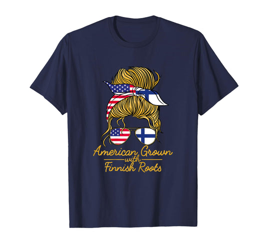 American Grown with Finnish Roots Finland and USA Flag T-Shirt