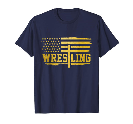 Christian Wrestling American Flag Vintage Patriotic Wrestler T-Shirt