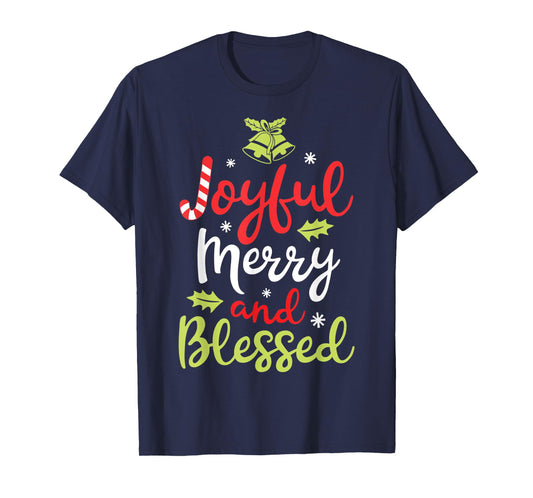 Joyful Merry and Blessed Christmas Women Girls Xmas Holiday T-Shirt