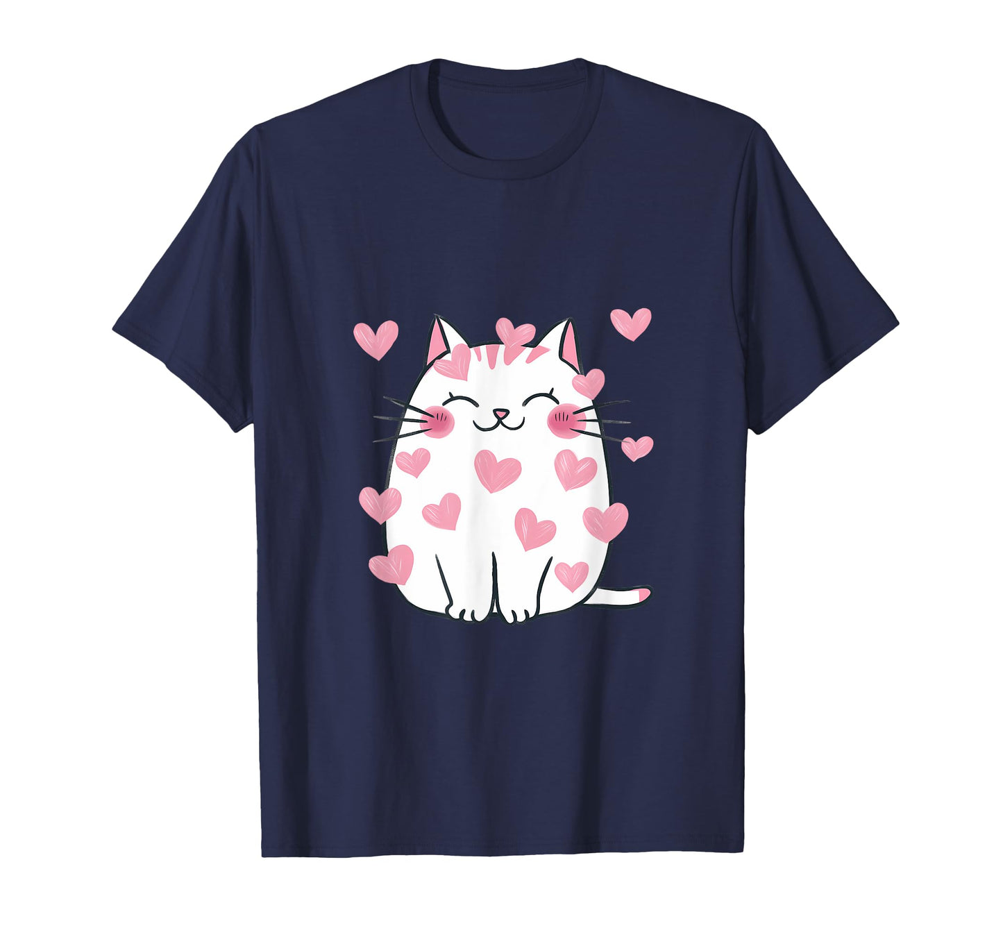 Cute Valentine Cat Pink Hearts Cats Lover White Kitten Men Women Kids T-Shirt