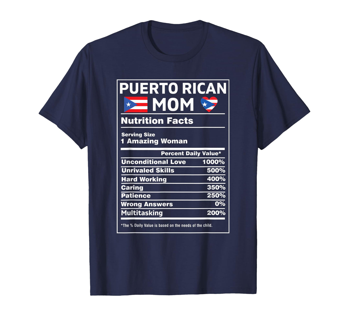 Puerto Rican Mom Nutrition Facts Boricua Puerto Rico PR Flag T-Shirt