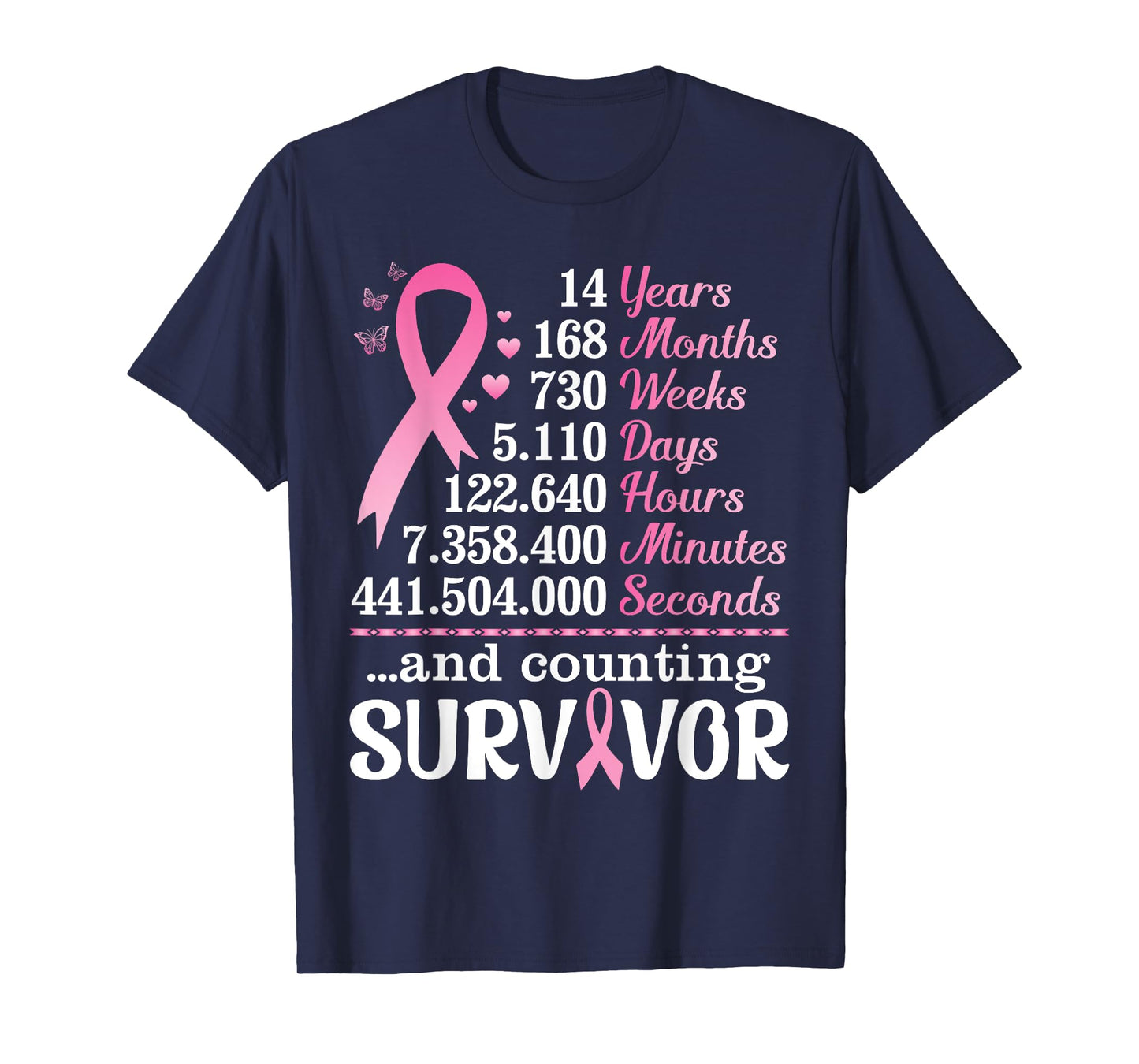 14 Years 168 Months Fighting Breast Cancer Counting Survivor T-Shirt