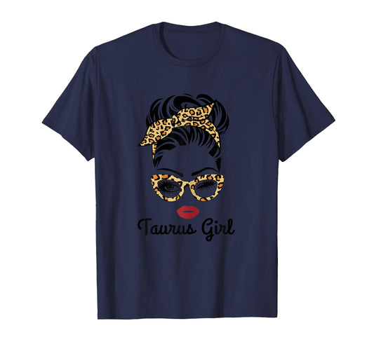 Taurus Girl Woman Face Leopard Bandana Wink Eye T-Shirt