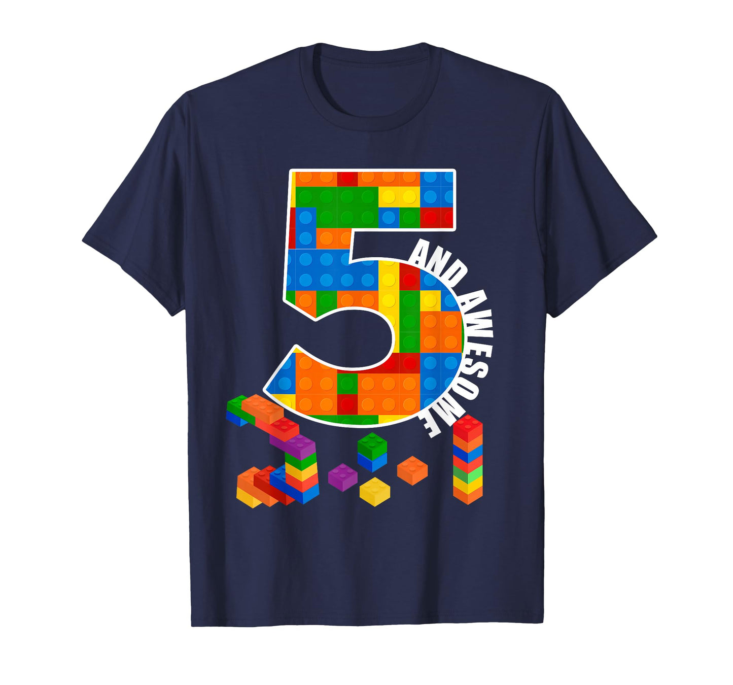 Building Blocks Bricks 5 Year Old Awesome Birthday Boy T-Shirt