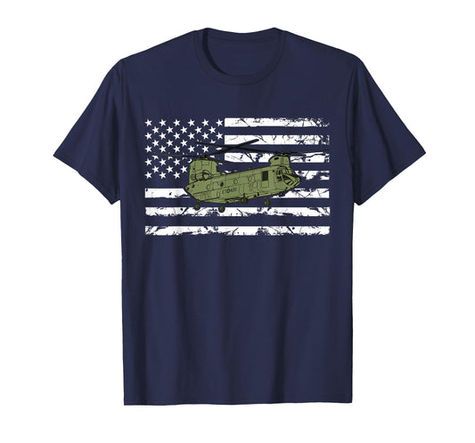 CH-47 Chinook Helicopter Pilot Veteran USA American Flag T-Shirt for Women Men