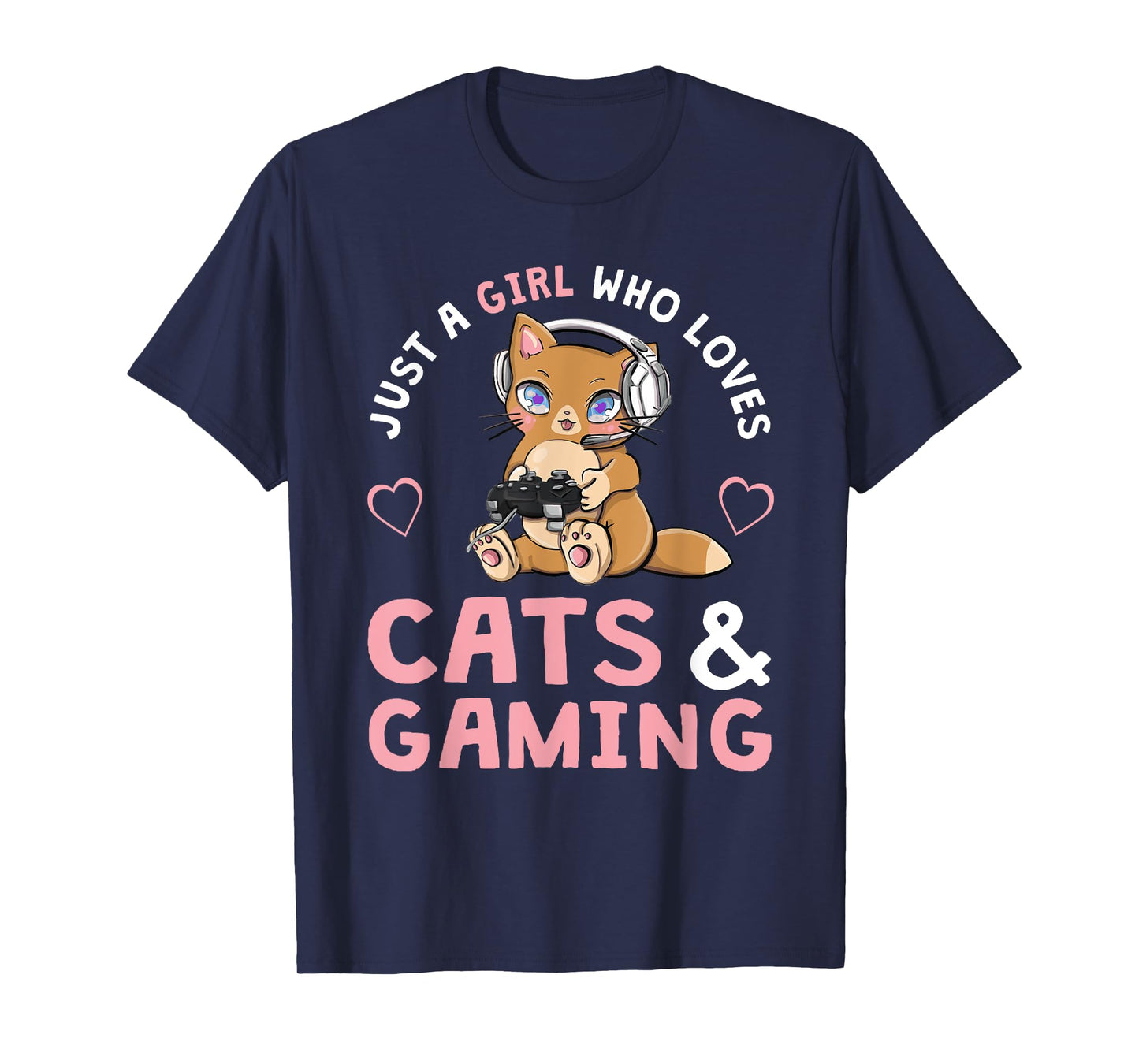 Just A Girl Who Loves Cats and Gaming Cute Gamer Cat T-Shirt Small