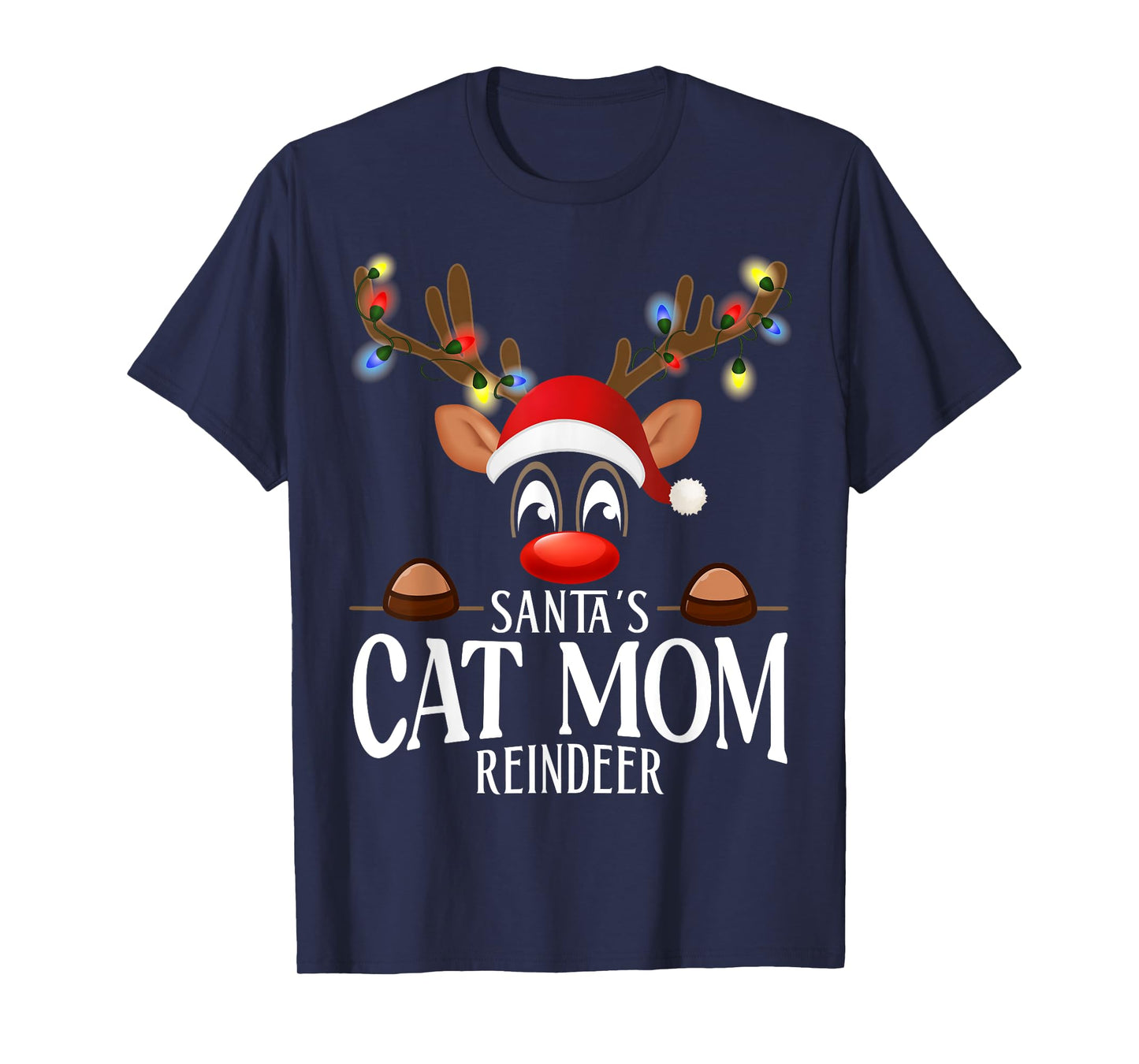 Santa's Cat mom Reindeer Funny XMas Matching PJS T-Shirt