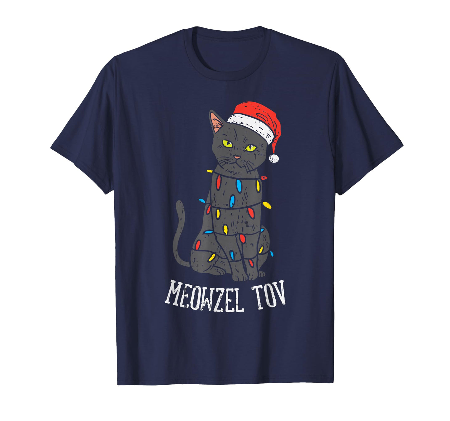 Meowzel Tov Hanukkah Black Cat Christmas Lights Pet Gift T-Shirt