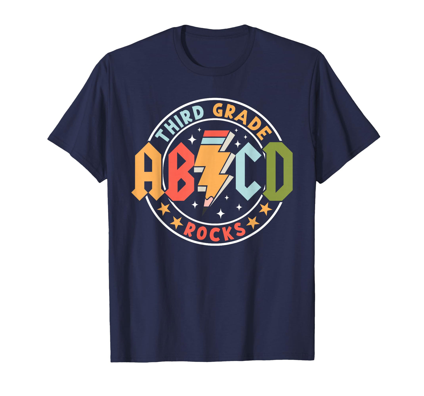 ABCD 3rd Grade Rocks Pencil Lightning Teachers Rock Boys T-Shirt