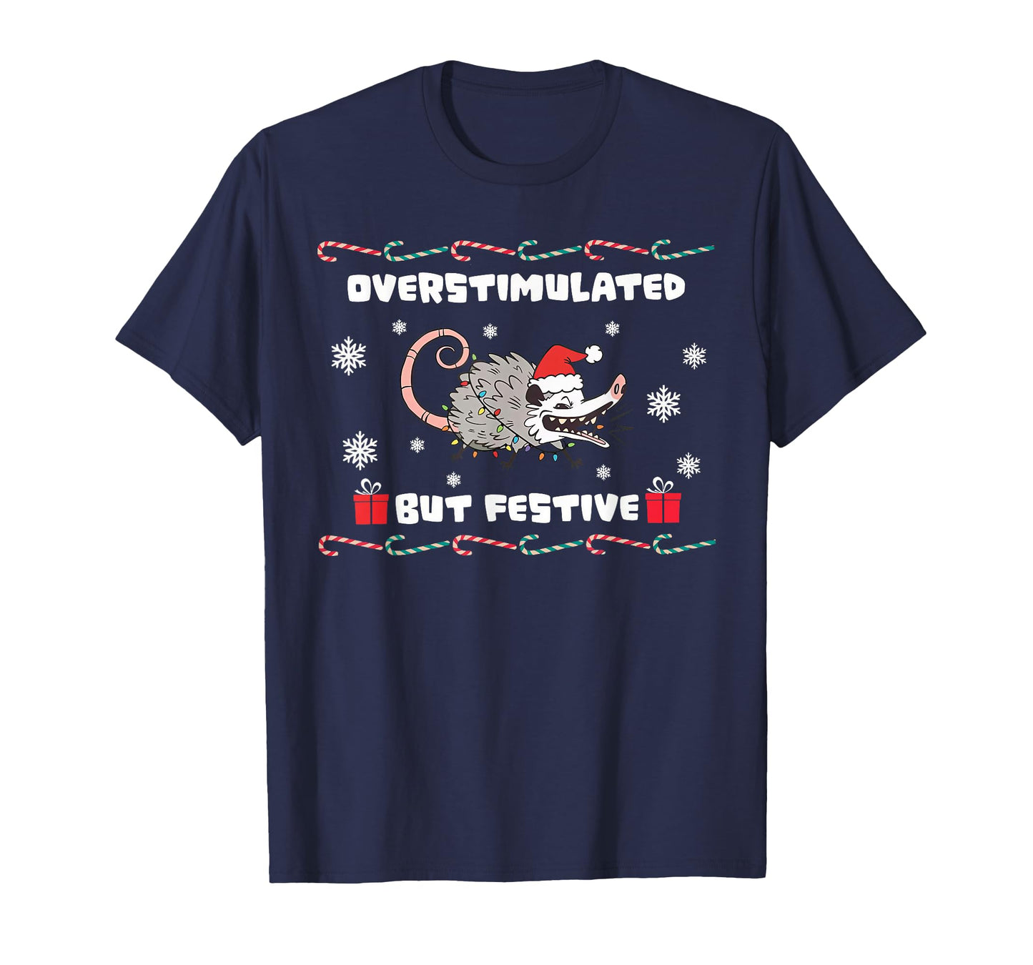 Overstimulated But Festive Mouse Santa Claus Christmas T-Shirt