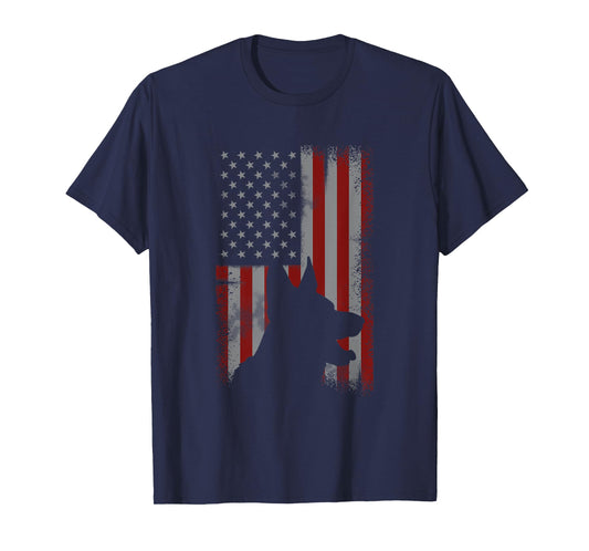 Patriotic German Shepherd AMERICAN FLAG Dog Lover Gift T-Shirt