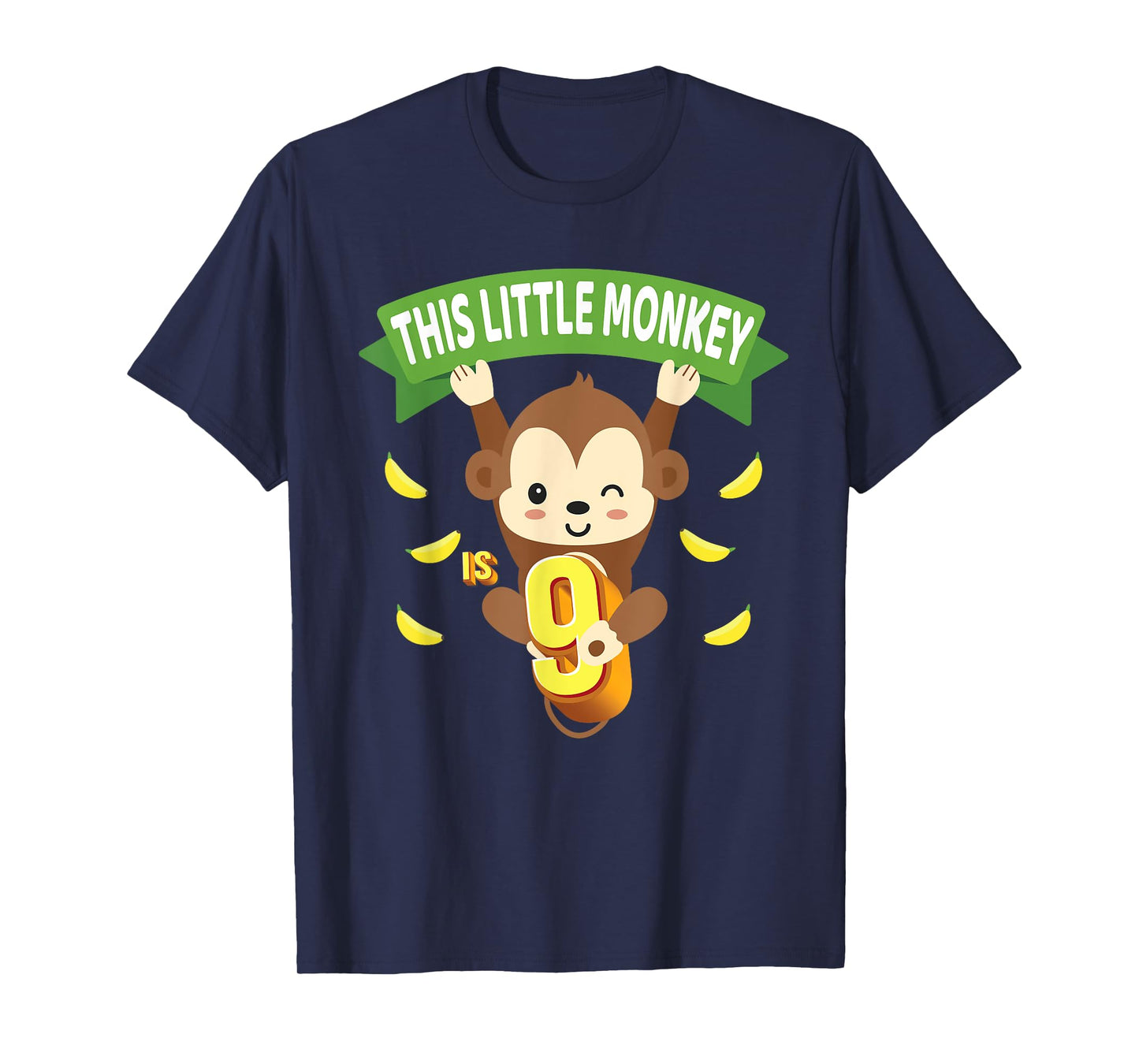 This Little Monkey Is 9 Years Old Kid 9th Birthday Monkeys T-Shirt