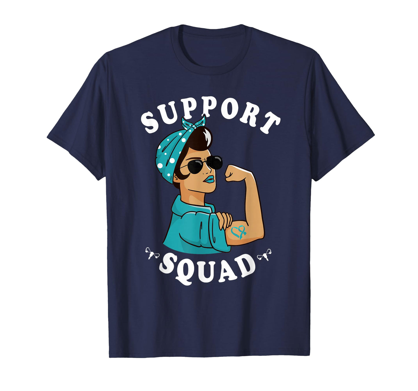 "Support Squad" Teal Ribbon Bandana Women Ovarian Cancer T-Shirt
