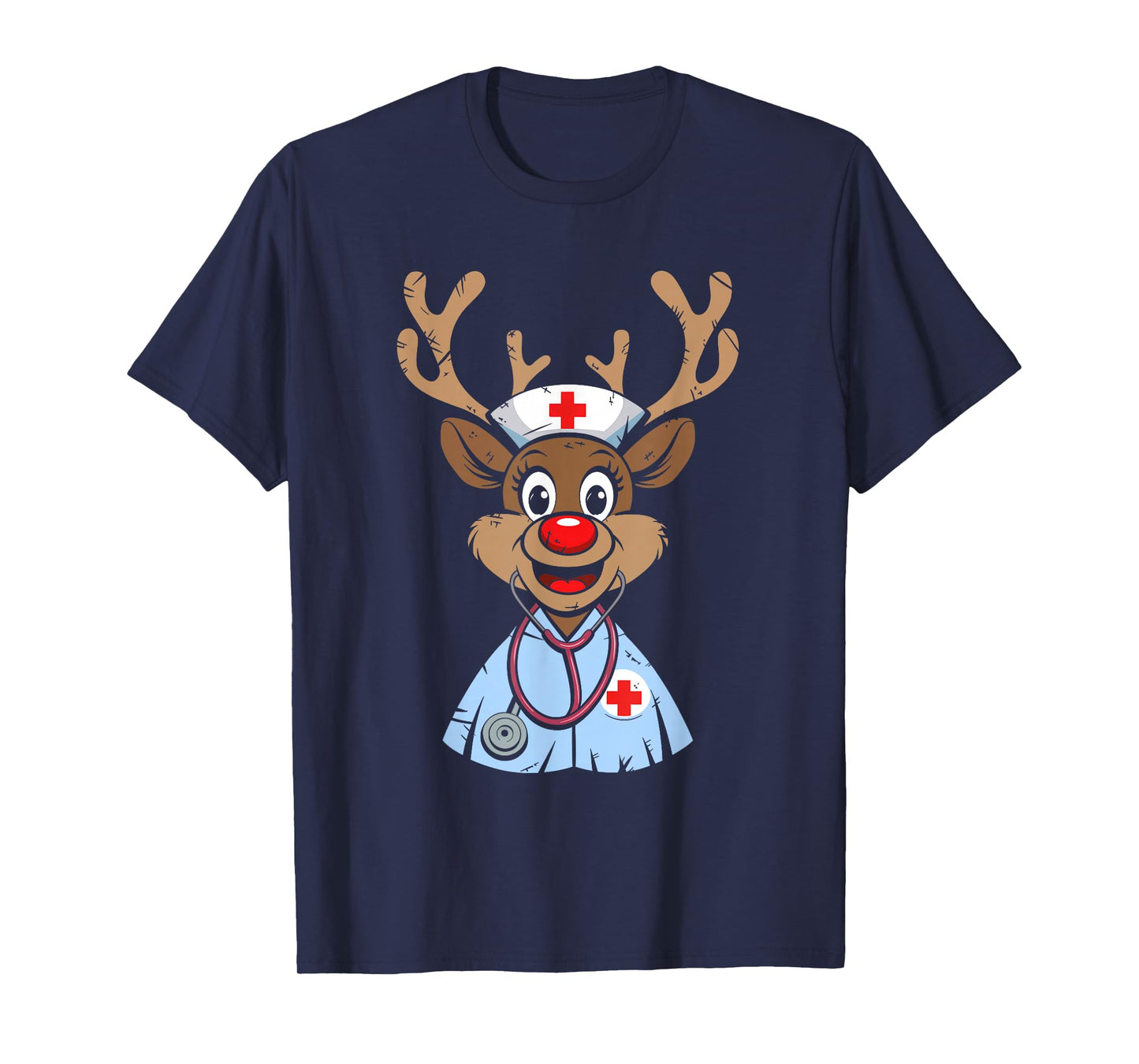 Christmas Nurse Reindeer Funny Scrubs Rubber Gloves Nurses T-Shirt