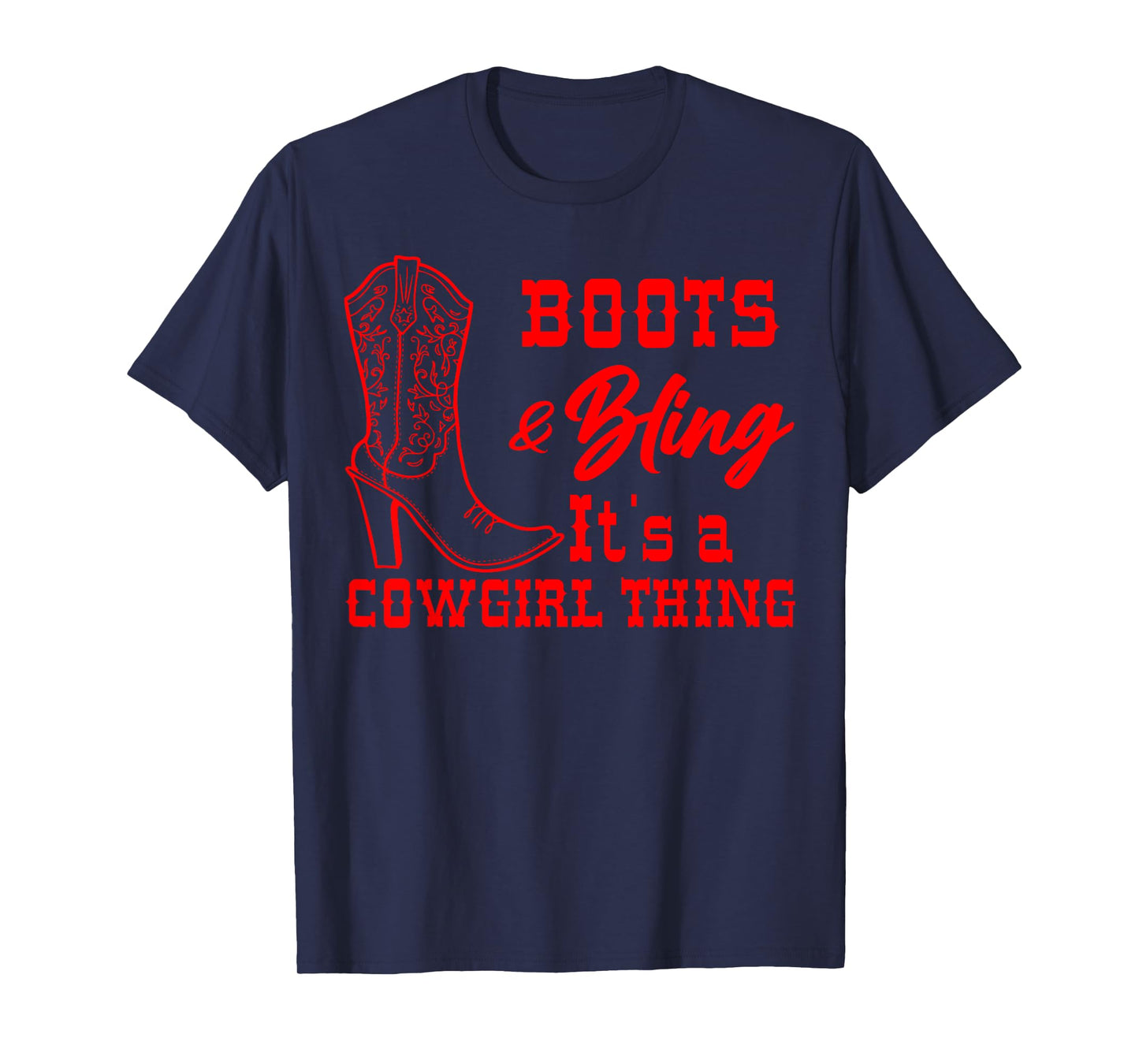 Funny Cowgirl Gift For Girls Women Cool Rodeo Boots Bling T-Shirt