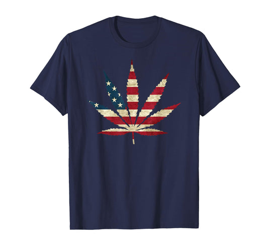 USA Flag Marijuana Leaf - Funny US Flag Pot Weed T-Shirt