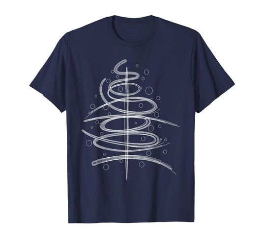 Abstract Aesthetic Swirly Black White Xmas Tree Line Art T-Shirt
