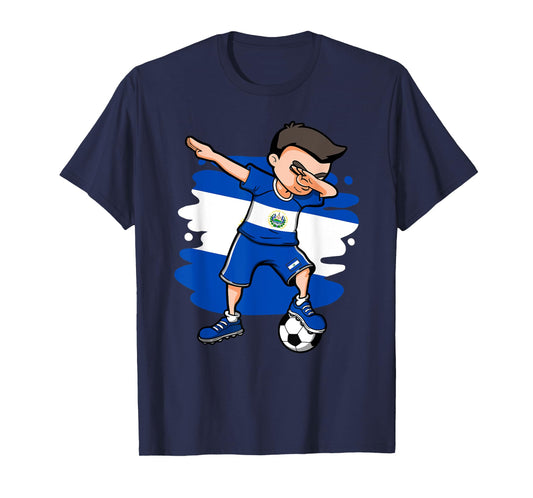 Dabbing Soccer Boy El Salvador Fans Jersey Salvadorian Flag T-Shirt