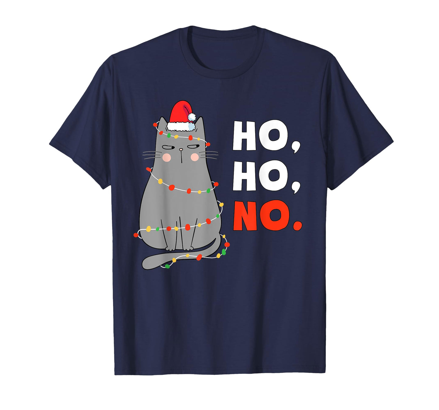 Cat Christmas Shirt Kids Funny Santa Cat Christmas Lights T-Shirt